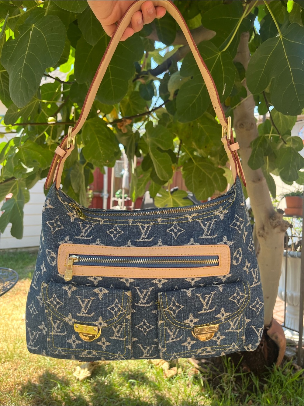 FASHION Denim Monogram Shoulder Bag